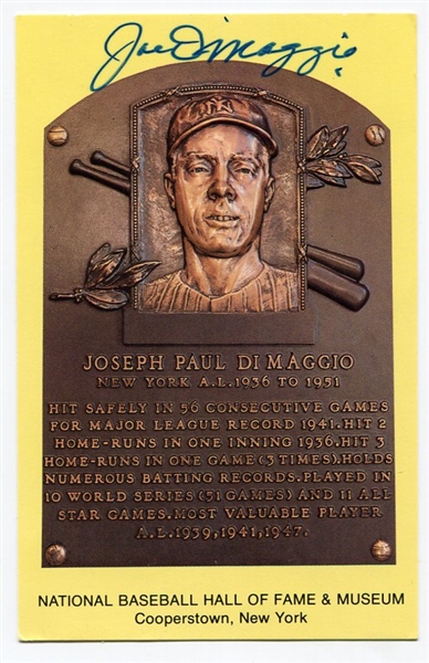 1964-Date Yellow HOF Plaque Joe DiMaggio Autographed