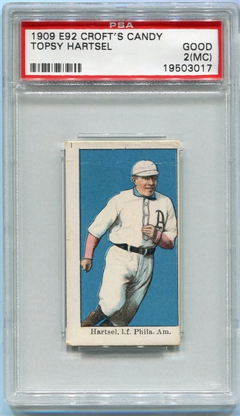 E92 Crofts Candy Topsy Hartsel PSA 2 MC With Guide Mark in Margin