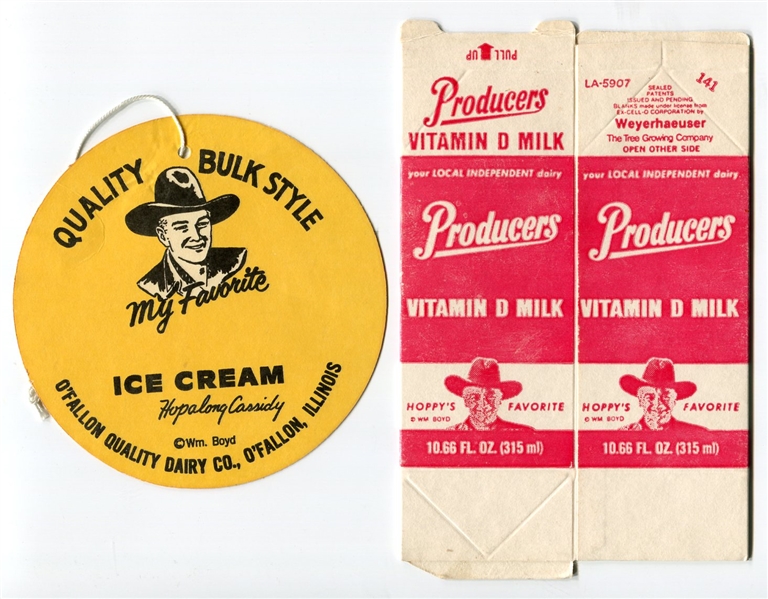 Hopalong Cassidy 1950s Milk Carton and Ice Cream Tag