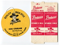 Hopalong Cassidy 1950's Milk Carton and Ice Cream Tag