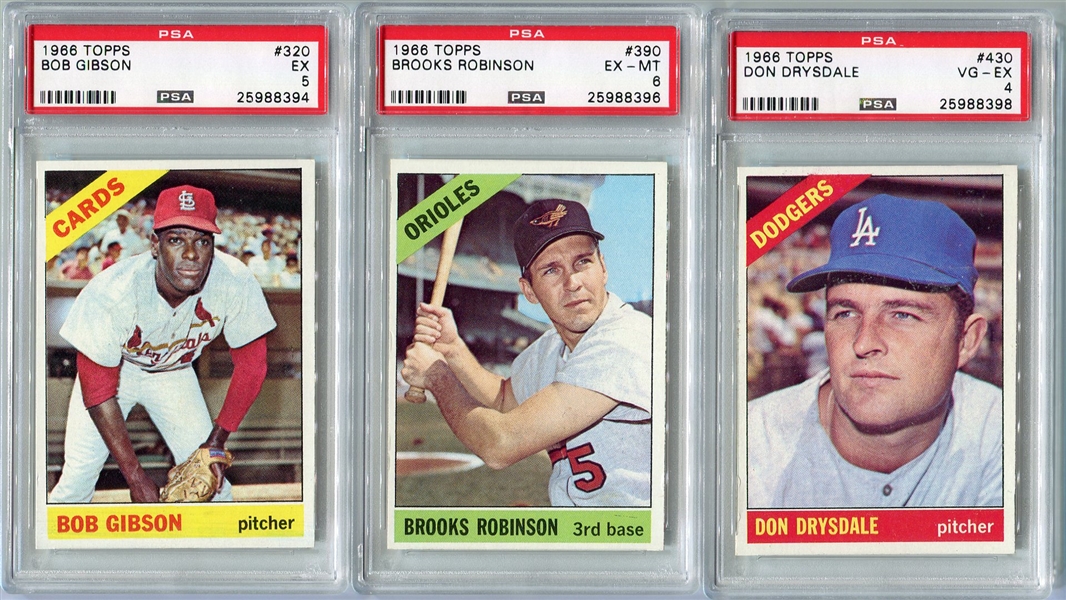 1966 Topps Lot of 3 PSA Graded HOFers Drysdale, Gibson & Brooks Robinson