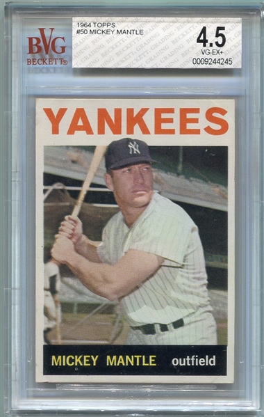 1964 Topps #50 Mickey Mantle BVG 4.5 Dead Centered