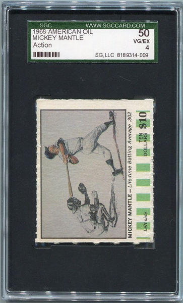 1968 American Oil Mickey Mantle Action Left Side SGC 50