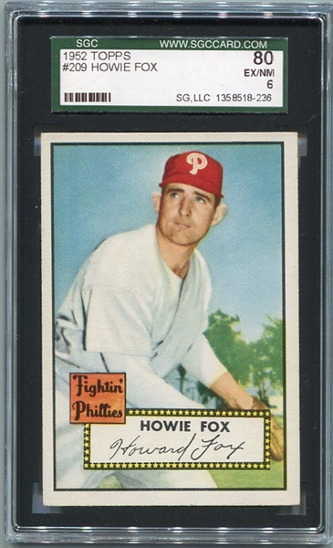 1952 Topps #209 Howie Fox Philadelphia Phillies SGC 80