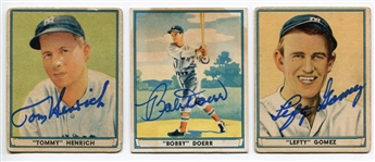 1941 Play Ball Lot of 3 Autographed Doerr, Henrich & Gomez