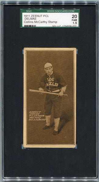 E136 1911 Zeenut Delmas With Scarce Collins McCarthy Stamped Back SGC 20