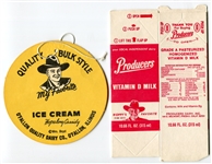 Hopalong Cassidy 1950's Milk Carton and Ice Cream Tag