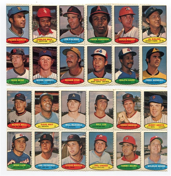 1974 Topps Baseball Stamps 2 Sheets of 12 w/HOFers