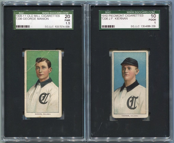 T206 Lot of 2 Southern Leaguers Kiernan & Manion Both SGC Graded