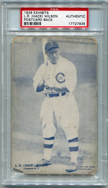 1928 Exhibits L. R. (Hack) Wilson Postcard Back PSA Authentic