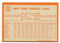 1964 Topps #433 New York Yankees Team Card EX+