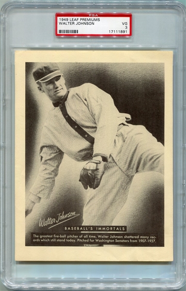 1949 Leaf Premium Walter Johnson PSA 3