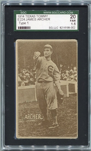 E224 1914 Texas Tommy Type 1 James Archer Chicago Cubs SGC 20