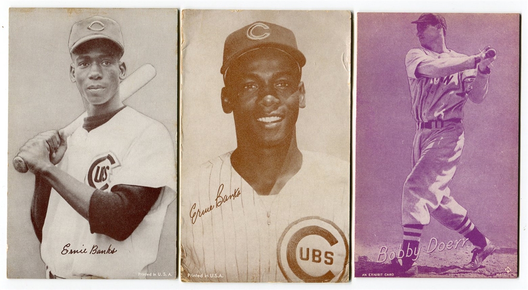 1947-66 Exhibits Ernie Bank & Bobby Doeer plus 1963 Stat Back Ernie Banks