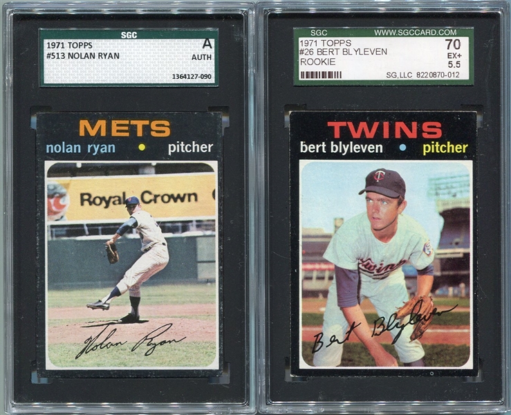 1971 Topps #26 Bert Blyleven RC SGC 70 & #513 Nolan Ryan SGC AUTH