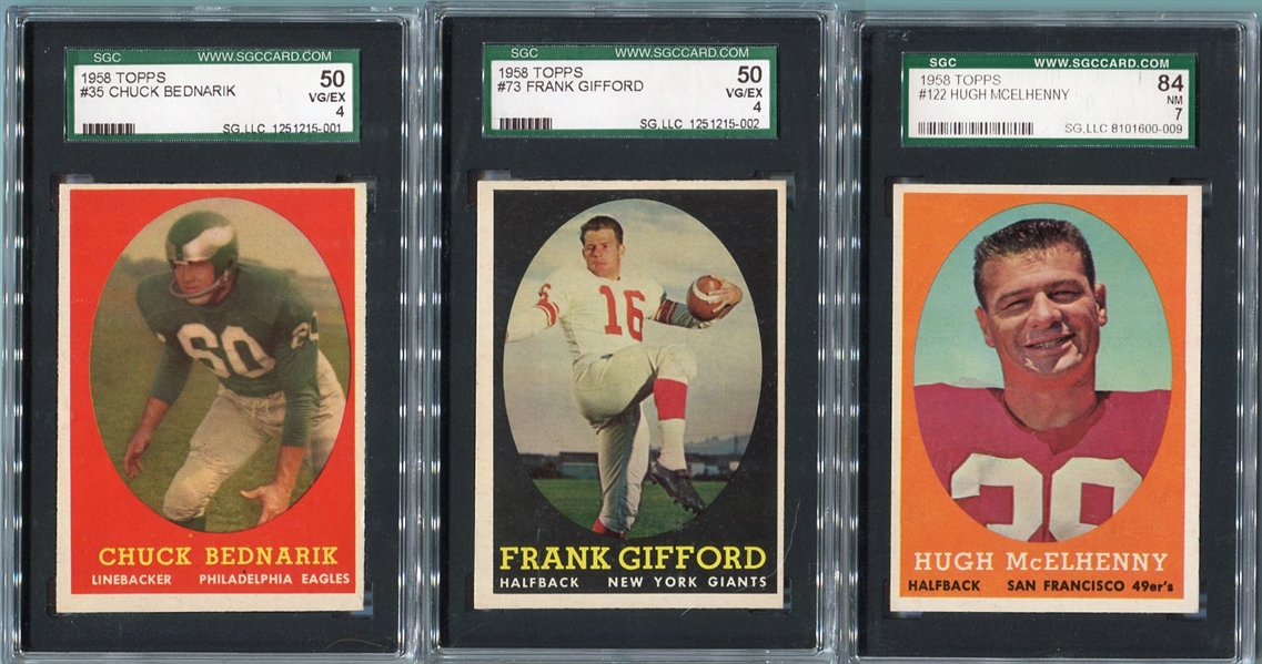 1958 Topps Football Lot of 3 SGC Graded HOFers