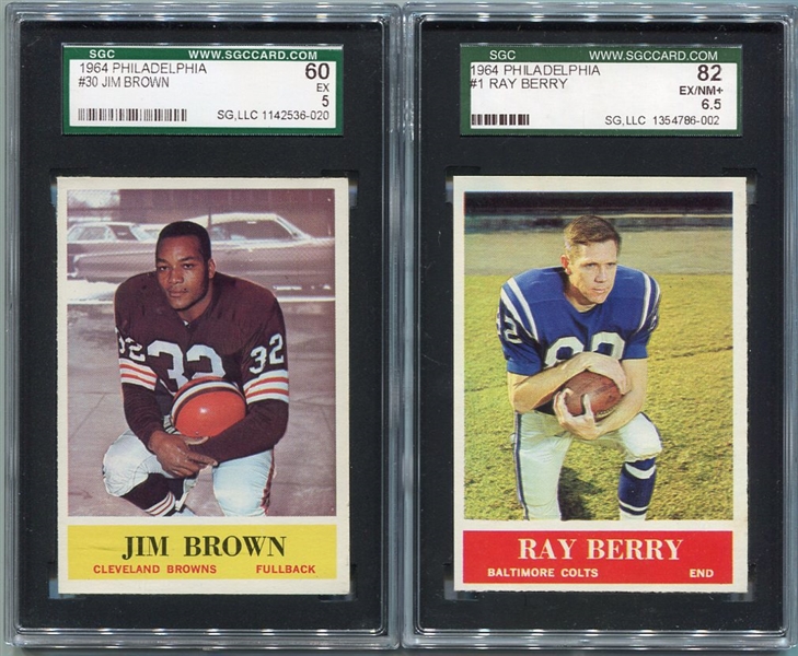 1964 Philadelphia Football #1 Berry SGC 82 & #30 Brown SGC 60