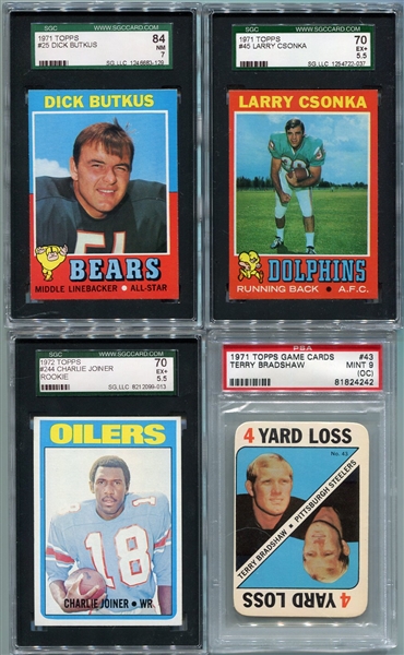 1971 & 1972 Topps Fooball Lot of 4 Graded HOFer Cards