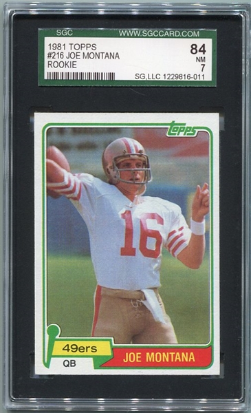 1981 Topps Football #216 Joe Montana Rookie Card SGC 84