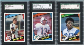 1984 Topps Football Lot of 3 Rookie/HOFers Elway, Marino & Dickerson All SGC 86