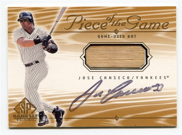 2001 Upper Deck SP Jose Canseco Piece of the Game Bat Card Autographed