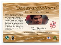 2001 Upper Deck SP Jose Canseco Piece of the Game Bat Card Autographed