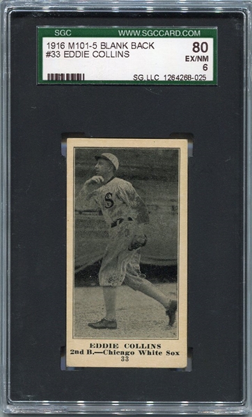 1916 M101-5 Blank Back #33 Eddie Collins SGC 80
