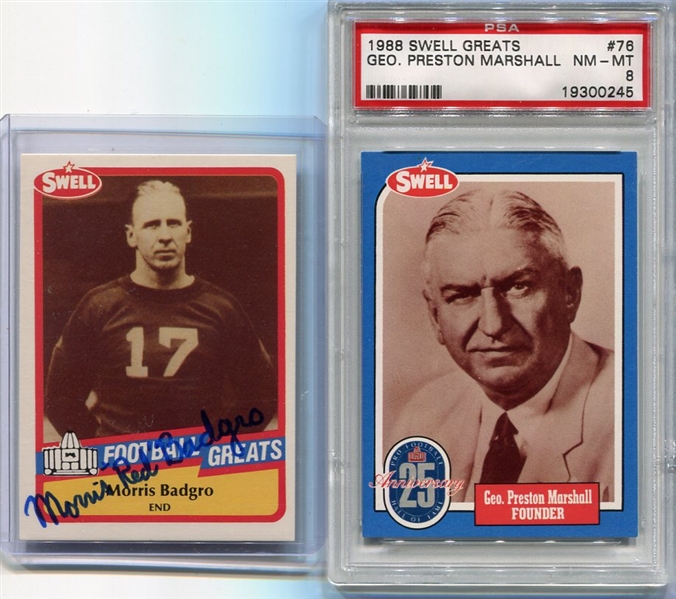 1989 Swell Football Greats Morris Badgro Autographed & 5 1988 Swell PSA Graded 