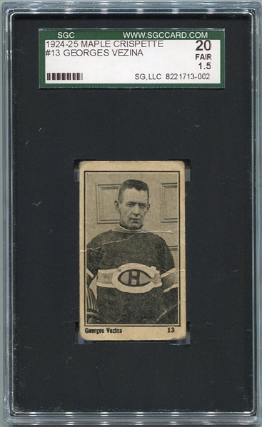 V130 1924-25 Maple Crispette Hockey #13 Georges Vezina SGC 20