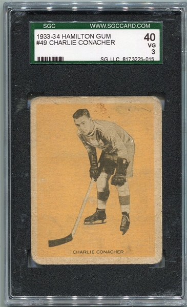 V288 1933-34 Hamilton Gum #49 Charlie Conacher HOFer SGC 40