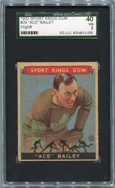 R338 1933 Sport Kings #29 Ace Bailey Hockey HOFer SGC 40