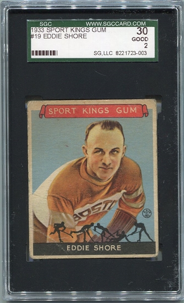 R338 1933 Sport Kings #19 Eddie Shore Hockey HOFer SGC 30