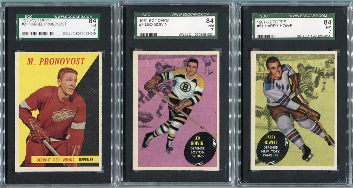 1958-59 & 1961-62 Topps Hockey Lot of 3 All SGC 84 All HOFers
