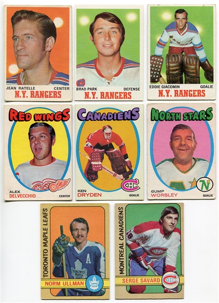 1970 to 1972 Topps/O-Pee-Chee Hockey Lot of 8 w/7 HOFers