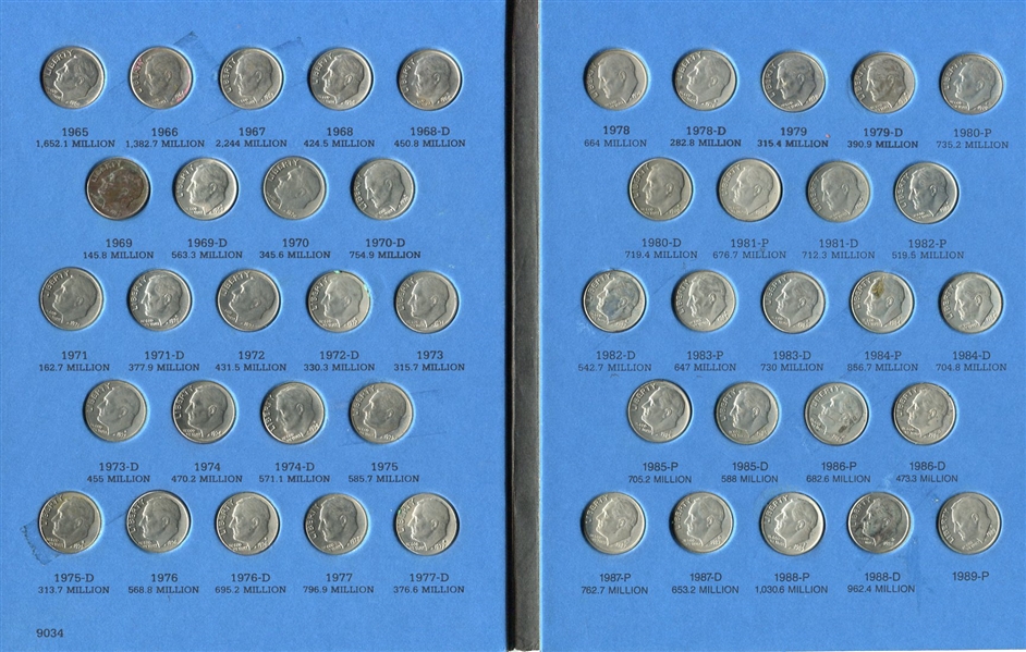 Whitman Roosevelt Dimes Album Starting 1965 Complete to 1991