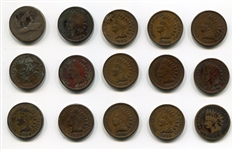 1857 Flying Eagle Cent and 14 Indian Head Cents 1882-1908(mostly different)