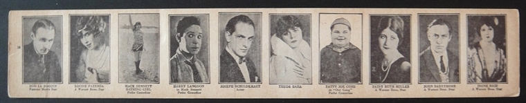 W584 1930's Movie Star Strip Card Uncut Strip of 10