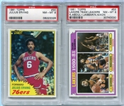 1981-82 Topps Basketball #30 Julius Erving PSA 8 & #55 Lakers Team Leaders PSA 8