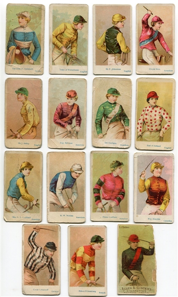 E47 American Caramel Jockeys Lot of 14 Plus one N32 Racing Colors of the World