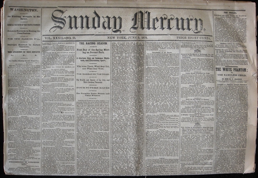 Four 1870 New York Sunday Mercury Newspapers with Baseball Content