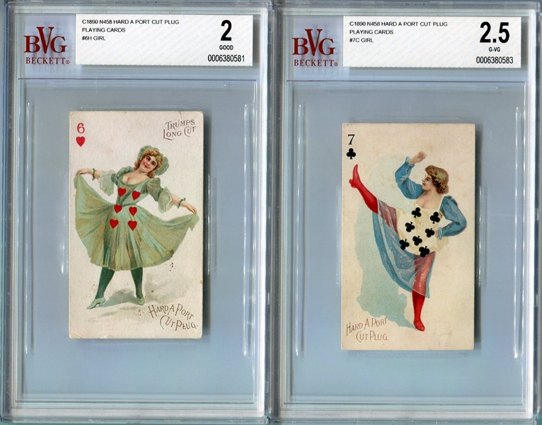 N458 Hard A Port Cut Plug Playing Cards Lot of 2 Different w/Company Overprints