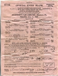 1929 Allentown Fair Grounds Stock Car and Motorcycle Races Entry Form