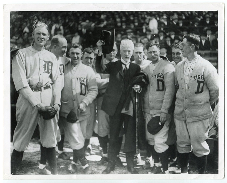 1921 Opening Day Wire Photo Judge Landis & Detroit Tigers w/ Cobb