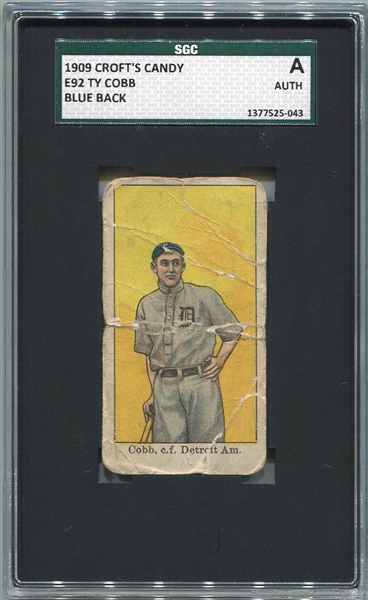 E92 Crofts Candy Blue Back Ty Cobb SGC Authentic