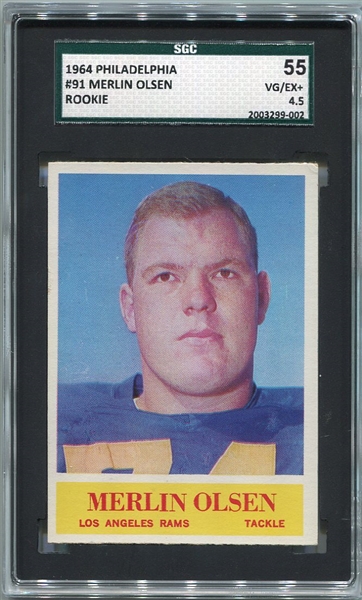 1964 Philadelphia Football #91 Merlin Olsen Rookie Card SGC 55