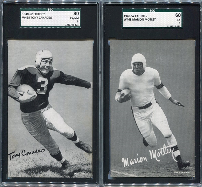 1948-52 Football Exhibits Marion Motley SGC 60 & Tony Canadeo SGC 80