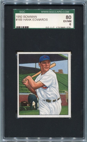 1950 Bowman #169 Hank Edwards Chicago Cubs SGC 80