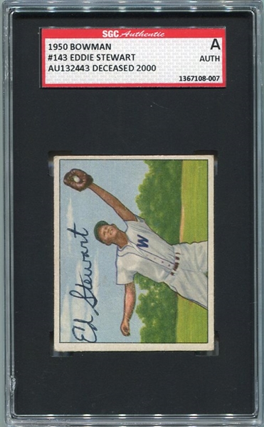 1950 Bowman #143 Eddie Stewart Washington Senators Autographed SGC AUTH