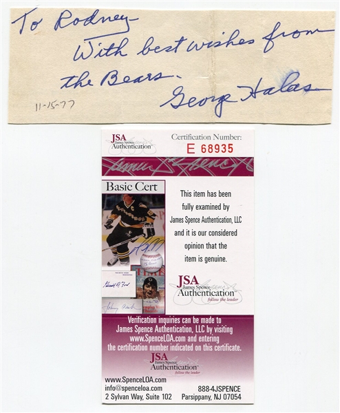 George Halas Autographed Menu Cut JSA Certified