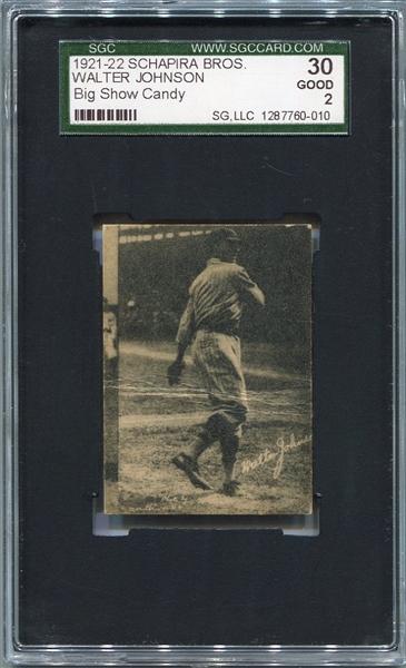 1921-22 Schapira Bros. Big Show Candy Walter Johnson SGC 30